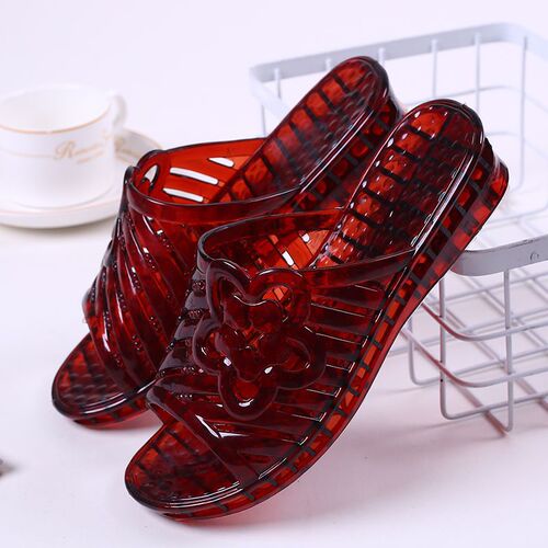 Crystal Plastic Transparent Medium Heel Women's Slippers Women's Extra Large Jelly Color Wedge Sandal Slippers Home Bathroom Anti-Slip