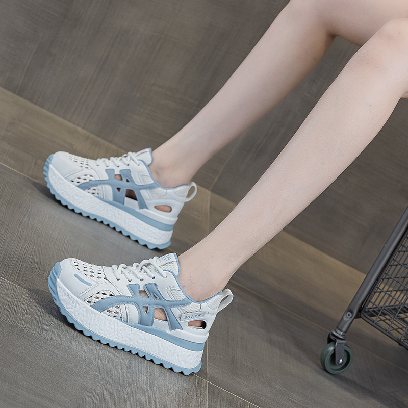 Giày sneaker nữ đế dày tăng chiều cao, phong cách thể thao, chất liệu lưới dệt thoáng khí, mẫu mới hè 2026 — M2858 Màu tím, M2858 màu be, M2858 màu xanh lam