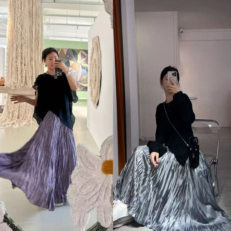 Yuran 26 Early Spring New Style Trending Hourglass Skirt Jo Satin Double-Curved Power-Spun Mid-Length Fishtail Pleated Skirt