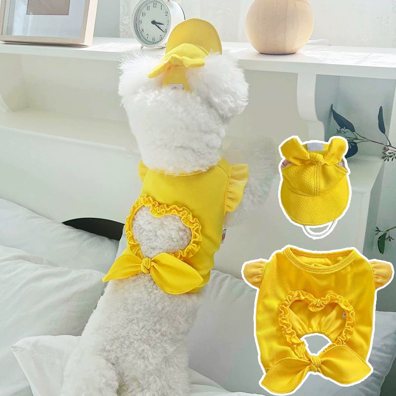 Одежда для собак, жилет с вырезом в форме сердца, одежда для домашних животных с шапкой, жилет для домашних животных, Тедди, Бишон, померанский шпиц, кошка, лето