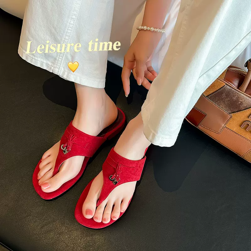 葡萄妈夏季新款法式气质人字夹趾拖流苏外穿百搭低跟凉拖鞋女夏