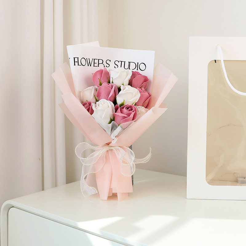 Home & Garden Luxury Soap Flower Bouquet - Rose, Carnation & Sunflower Handmade Gift For Mother's Day, Wedding, Birthday (11 Roses, Multiple Colors)_voghion.com
