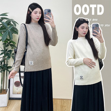 雪美芙孕妇打底衫2024秋冬新款侧开叉高弹显瘦针织衫可哺乳上衣
