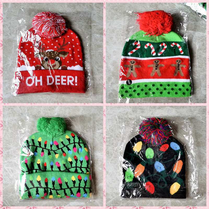 Decoración de Navidad suministros colorido luminoso de punto sombrero de alta gama ancianos sombrero de Navidad niños adultos de punto de Navidad