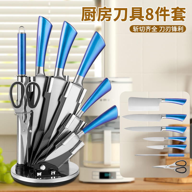 Punto de fábrica Acero inoxidable Cuchillo de mango hueco Cuchillo de herradura Juego de 8 piezas Asiento giratorio de acrílico Juego de 8 piezas Cuchillo