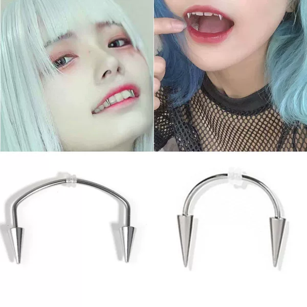 Titanium steel C Rod smile lip nail degu pull nail Tiger tooth nail zombie tooth lip tie nail vampire piercing jewelry