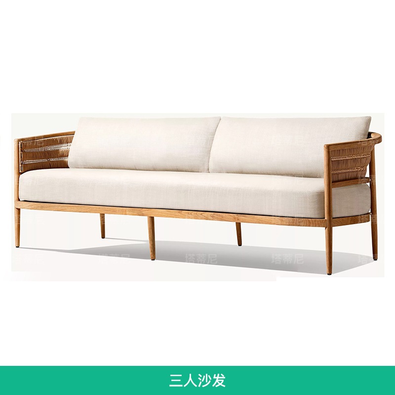 Sofá de teca al aire libre Jardín al aire libre Mesa de mesas moderna minimalista combinación de patio villa sofá de madera maciza impermeable solar image 17