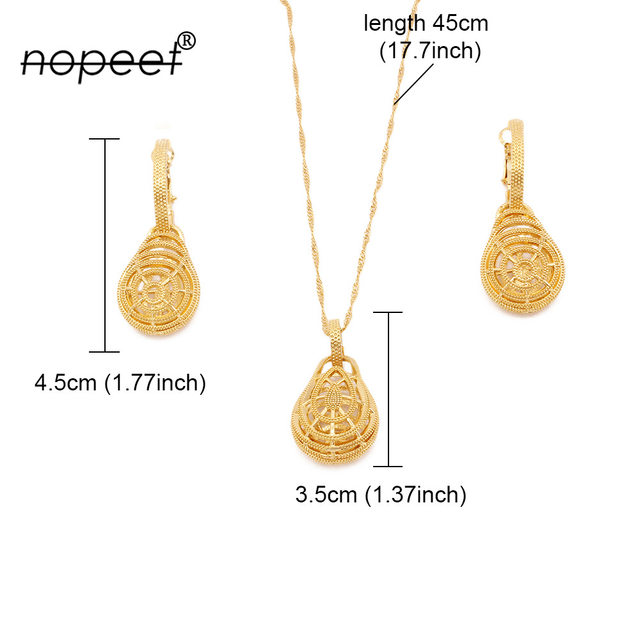 NOPEET Supply Cross Border Middle East Dubai 24k Gold Plated Jewelry Set African Bridal Necklace Earrings Two Pieces