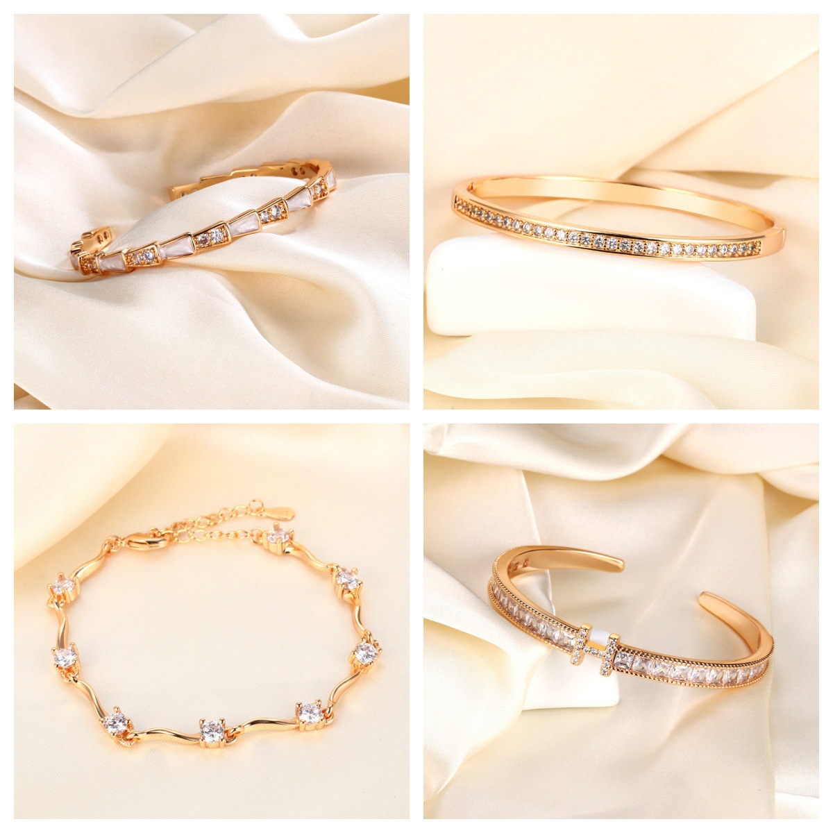Pulsera de lujo color oro champán con diamantes, diseño de hueso de serpiente, colección exclusiva para exportación transfronteriza, modelo nuevo 2025