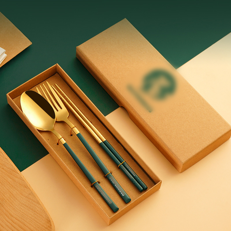 New Korean-style creative stainless steel tableware Net Red Star bar spoon Fork chopsticks three-piece gift box for girls