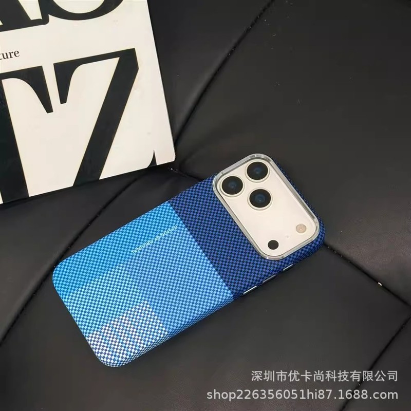 适用iPhone17promax拼色格纹磁吸手机壳凯夫拉纹苹果16超薄PC护套|undefined