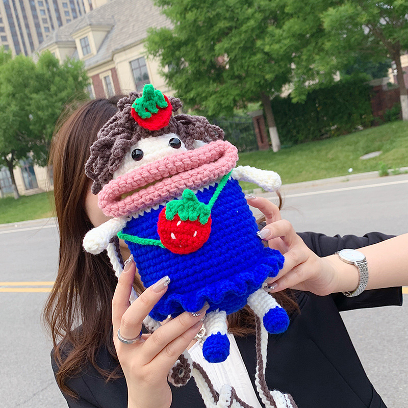 Douyin popolare salsiccia bocca grande bocca borsa per cellulare borsa fatta a mano all'uncinetto fai da te in lana per maglieria borsa divertente portachiavi_voghion.com