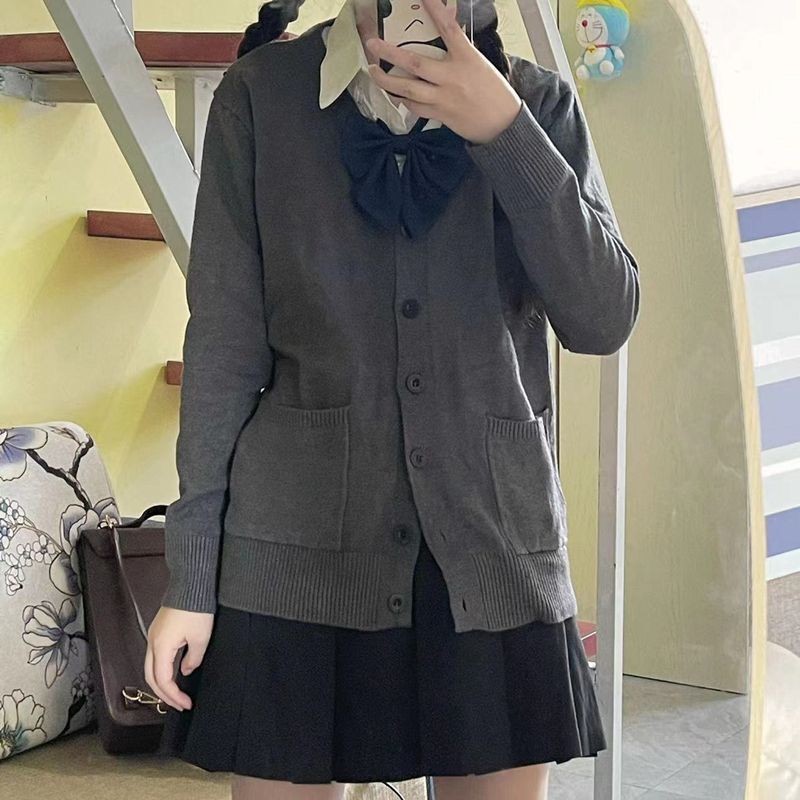 Three-Piece Suit Spring and Autum V Neck Cardigan Sweater Women's Loose Slimming Look Versatile Knitted Jacket Shirt + Skirt
