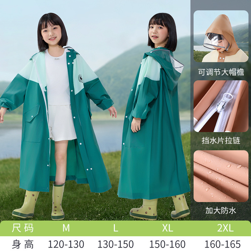儿童EVA加厚非一次性连体雨衣 防暴雨水带书包位英伦风上学雨披|undefined