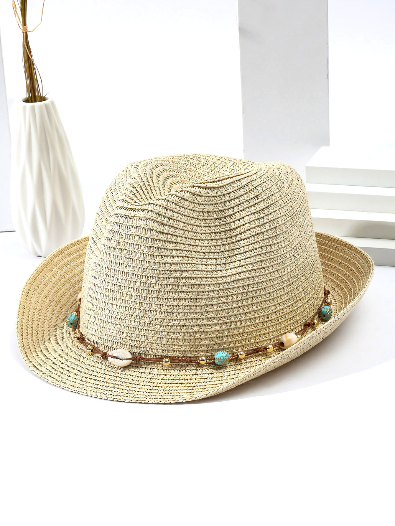315g Weight Sun Hat, Straw Hat Hats Type Holiday, Beach Occasion Straw Material Geometric Pattern Summer Season Women's Gender Vacation, Classic Style Style Curved Eaves Rim Women's Vacation Classic Style Geometric Curved Eaves Sun Hat Straw Hat 13