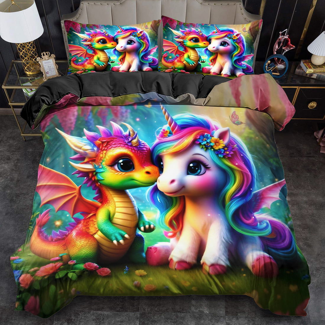 Transfronterizo para textiles domésticos abrasivos de impresión digital colorido dragón quilt kit fuente de fábrica TEMU / JIT