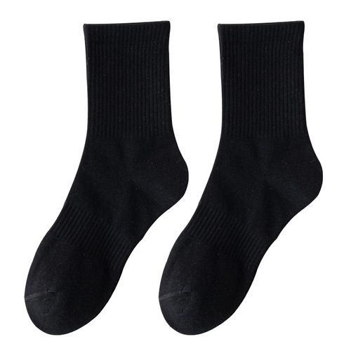 Mid-calf socks for men, spring and autumn solid color cotton socks, sports versatile men's white stockings, Zhuji basketball socks for women