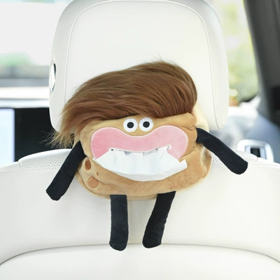 Car tissue box/set: Hanging Creative Cute Cartoon Plush - big-mouth-pupu-brown