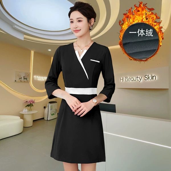 Black colored dress with sleeves, increased thickness
