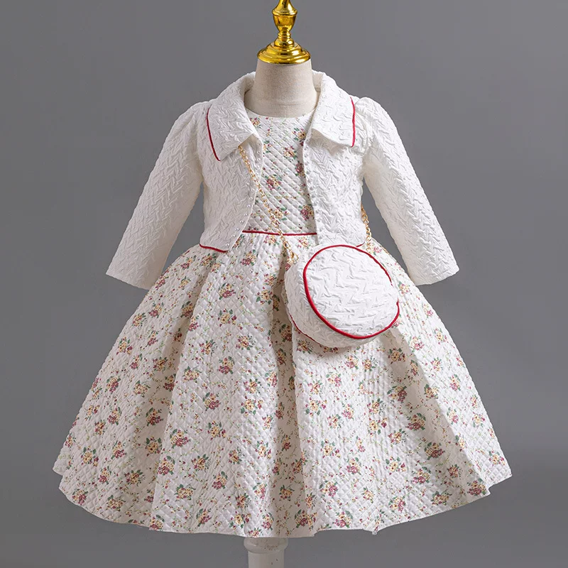 Children's set, shiffon dress, long-sleeve, small princess costume, for import, 3 piece set
