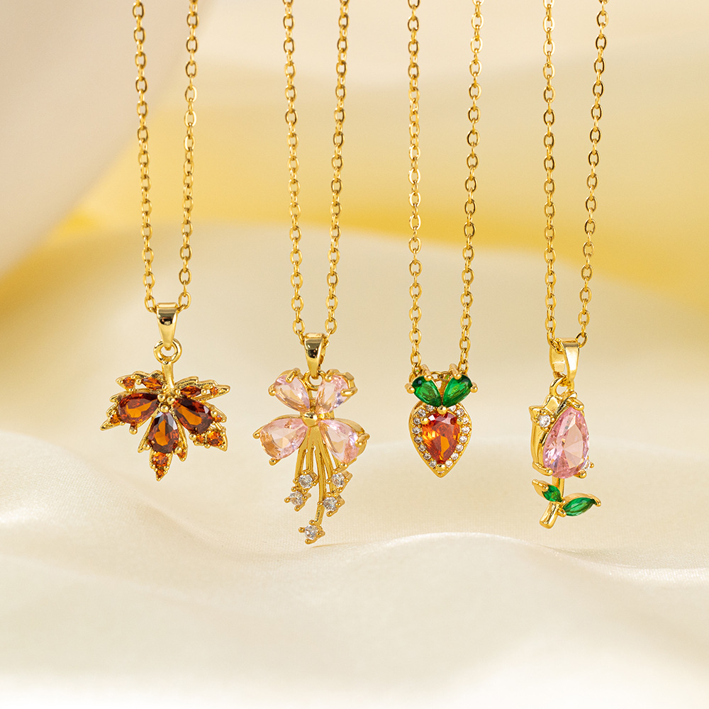 1 Piece Quantity Titanium Steel Copper Plating Heart Shape Flower Bow Knot Pendant Necklace