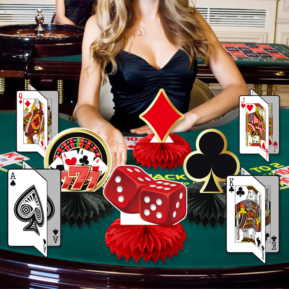 Decoración de fiesta de cumpleaños transfronteriza decoración de entretenimiento temático dados de póquer estereoscópicos decoración de cumpleaños de panal