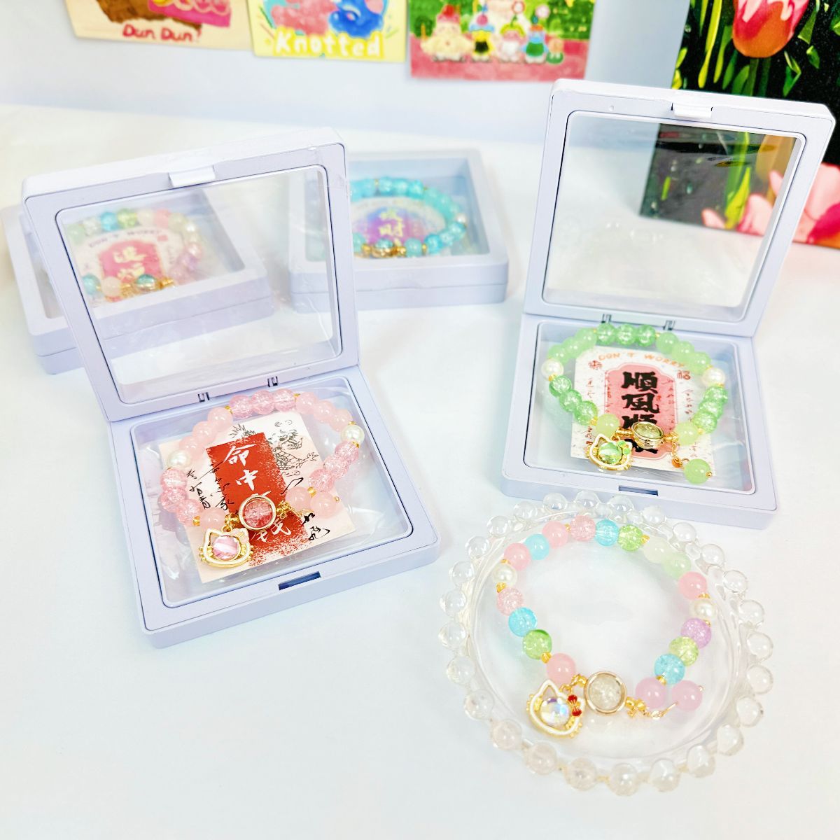 B exquisita pulsera de gatito imitación cerámica nueva caja china pulsera de mariposa tienda de papelería estudiantes pulsera regalo