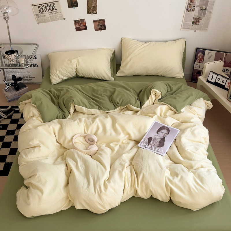 Solid Colour Bedding Set For Student Dormitory Four Piece Quilt_voghion.com