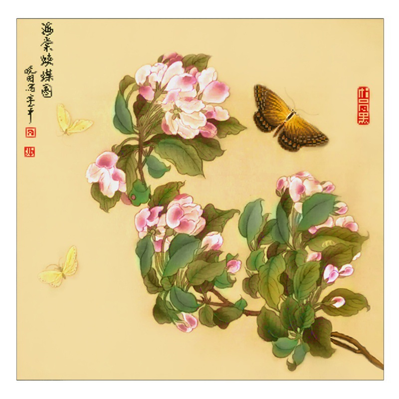 Monalisa real Cruz Begonia mariposa imagen antiguo paño de seda nueva flor pintura decorativa bordado hilo hecho a mano