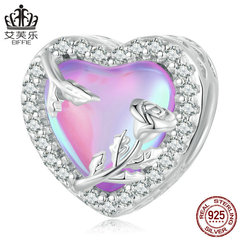 艾芙樂s925銀愛心玫瑰串珠手鍊鍍白金鋯石心形玻璃珠子飾品BSC724