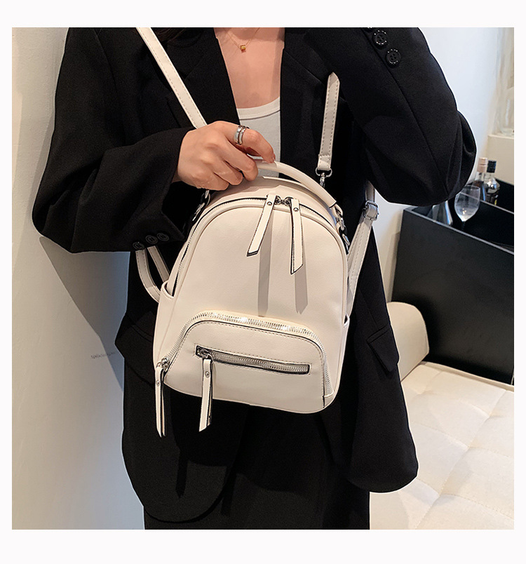 Fashionable And Versatile Solid Color Backpack Women's Urban Minimalist PU Business Backpack_voghion.com