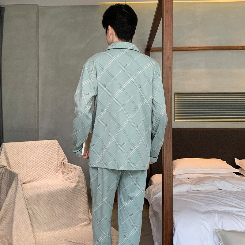 2025新款男士睡衣春秋季薄款长袖纯棉套装简约风休闲可外穿家居服|undefined