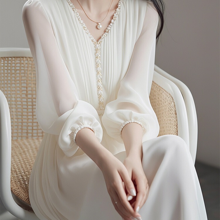 French Style Light Luxury Super Good-looking Formal Dress Elegant Beautiful Holiday White Chiffon dress Summer