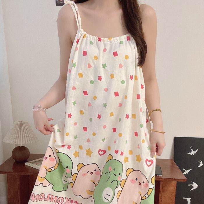 Venta al por mayor transfronteriza estilo caliente verano nuevo estilo camisón femenino nube camisón de algodón con almohadilla para el pecho ropa exterior dulce para estudiantes