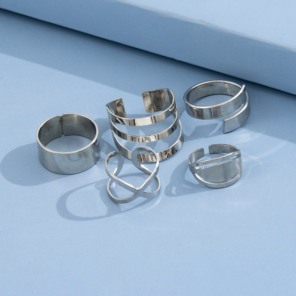 European And American Punk Geometric Hollow Adjustable Joint Ring Simple Combination Five-piece Set display picture 4