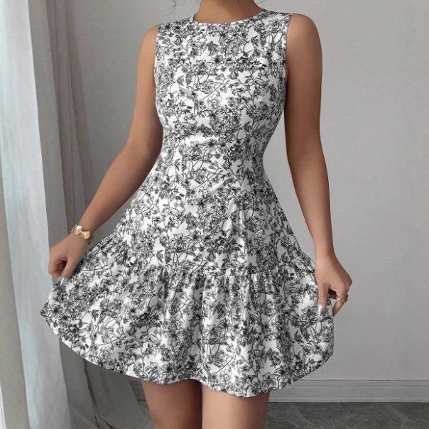 Women's Bohemian Style Floral Print Mini Dress Sleeveless Belted French Elegance Thin Summer Fashion Clothing_ecoleips.com