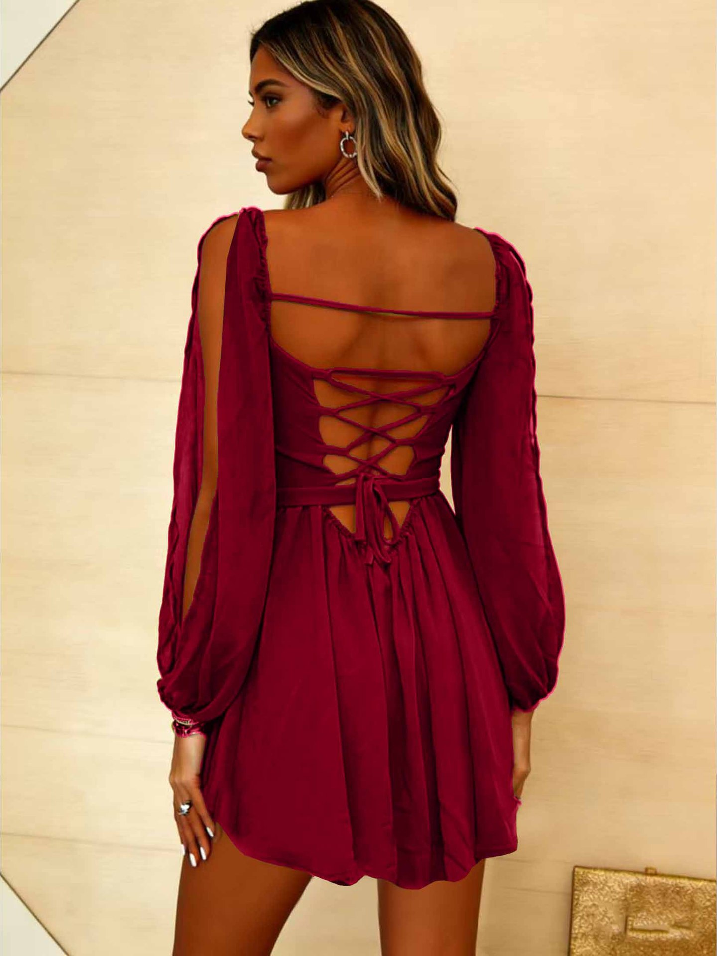 2026 European And American Cross-border Independent Site Elegant Sexy Casual Vacation Backless Lace-up Dress_ecoleips.com