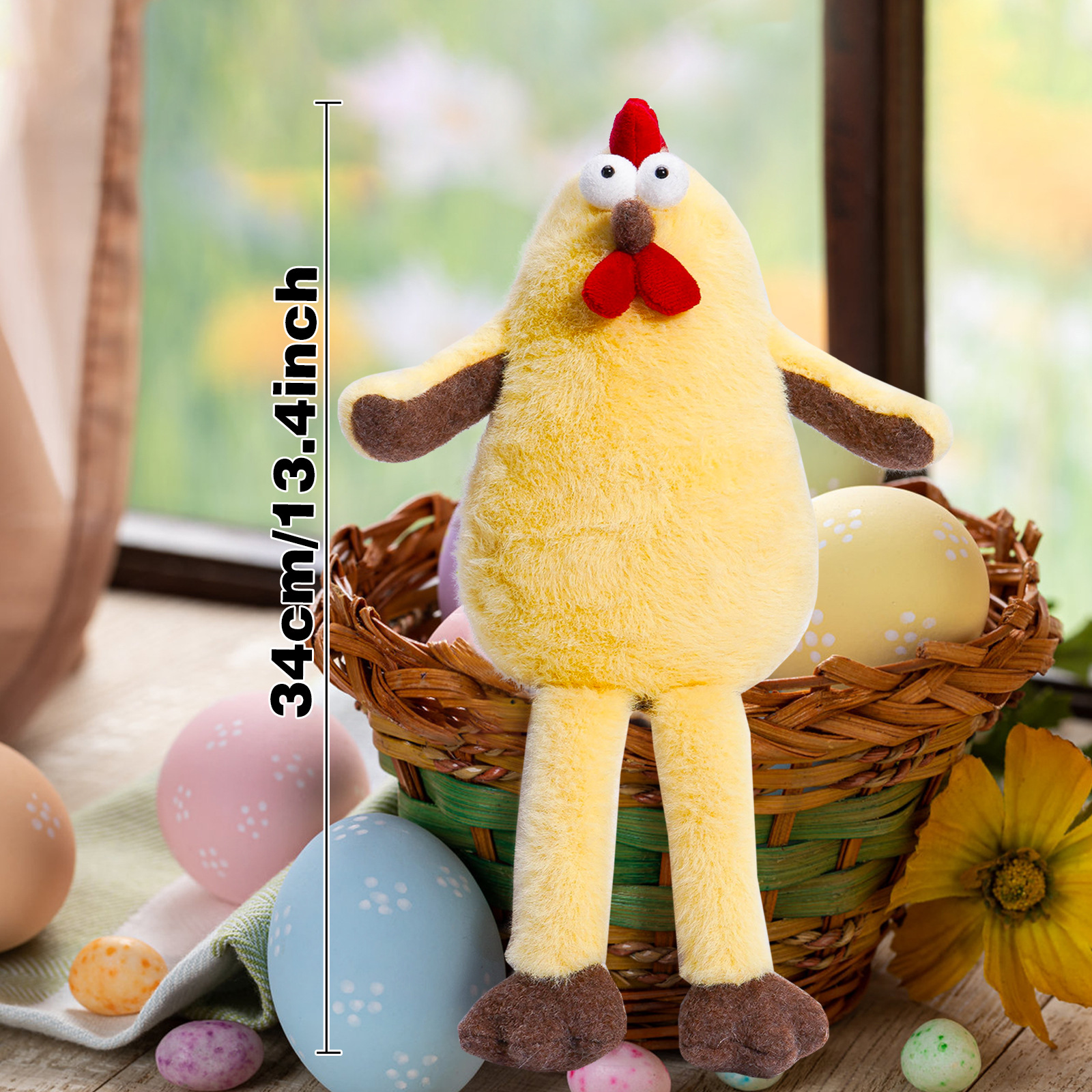 Muñecas de pollo de primavera transfronterizas lindas creativas piernas largas muñecas de pollo amarillo de cuatro estaciones decoraciones de vacaciones