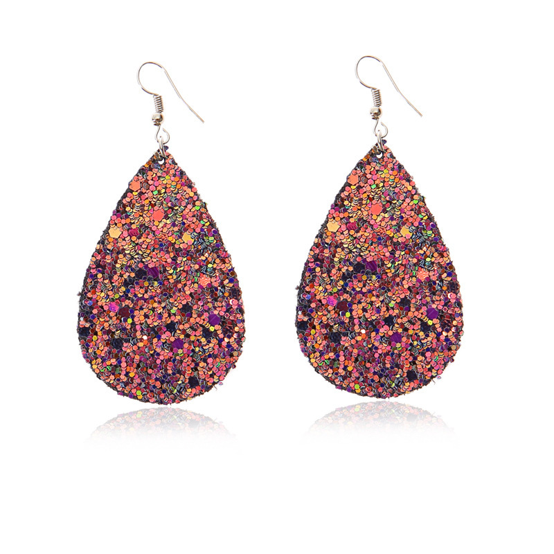 Christmas Leather Pu Sequined Water Drop Earrings Wholesale Nihaojewelry display picture 9
