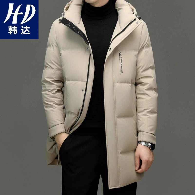 Velvet long winter down jacket, hat, duck down, mid-length