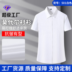 モーデールさんは半袖シャツのビジネス職業服を身に着けています。