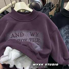 华棉复羊驼绒 男女童秋冬季加绒加厚ins卫衣儿童新款刺绣百搭卫衣