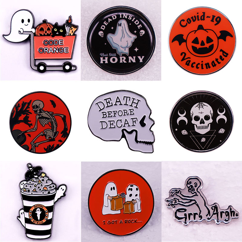 万圣节徽章胸针骷髅头热销南瓜卡哇伊幽灵带购物车珐琅衣饰品别针