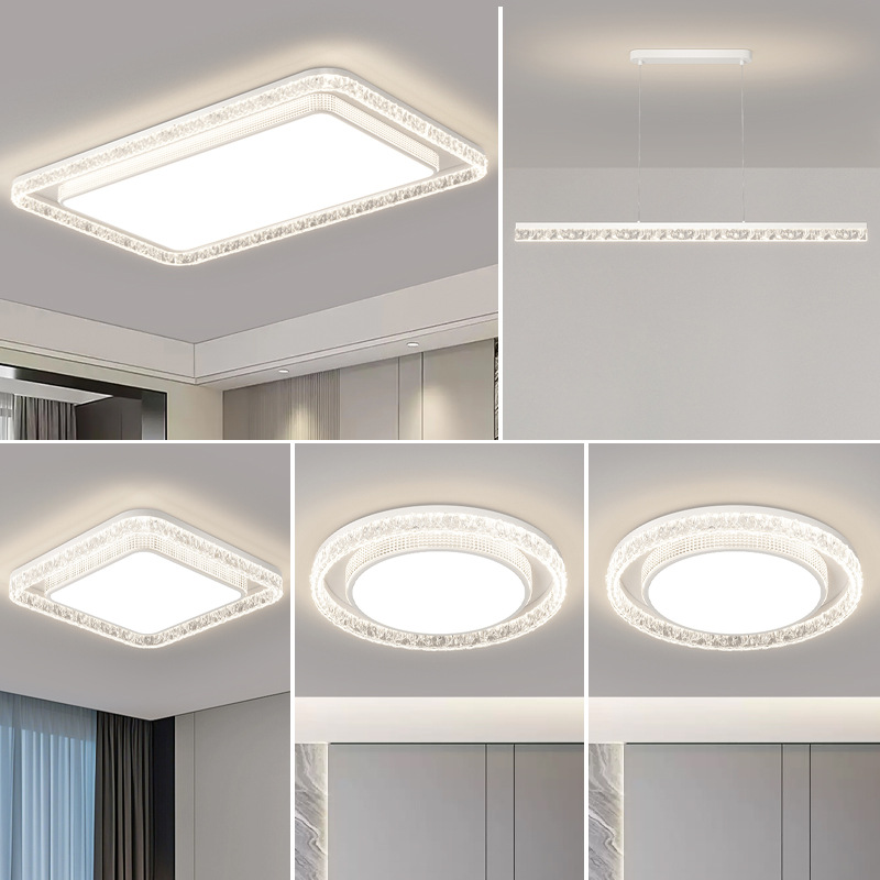 La luz principal de la sala de estar es ligera, lujosa, de alta gama, moderna, simple, atmosférica, rectangular, protección ocular, combinación de lámparas de techo, paquete de toda la casa
