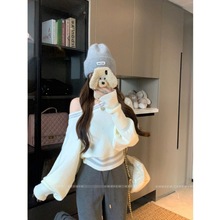 清透白开水适美纯欲风纯色斜肩针织毛衣女秋季显瘦百搭上衣