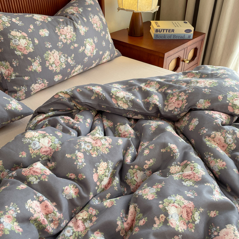 Parure de lit quatre pièces style princesse, 100% coton, double épaisseur de gaze douce pour la peau, housse de couette, drap-housse, imprimé_voghion.com