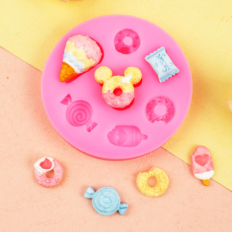 Comida y juego lindo mini donut caramelo helado de silicona molde fondant chocolate cake Decoración