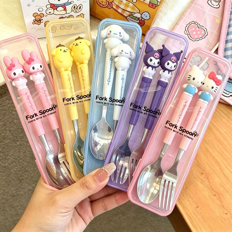 Student Gift Cartoon Sanrio My Melody Cute Portable Tableware Ins Style Stainless Steel Chopsticks and Spoon Set Student Gift Cartoon Sanrio My Melody Cute Portable Tableware Ins Style Stainless Steel Chopsticks and Spoon Set