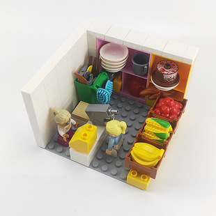 Large Particle Building Block Accessories Supermarket Fruit Stall Corn Pumpkin Small Pot Bread Model Assembled Kidsren's Toys