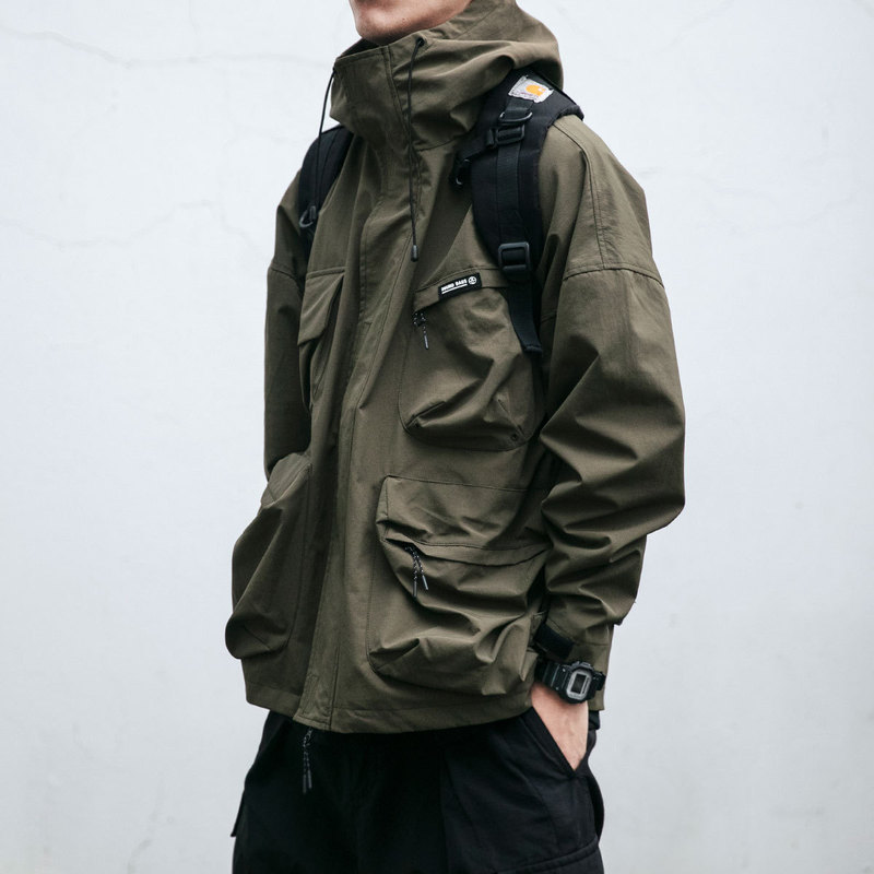 Spring and Autumn Hooded Jacket Men's Trendy Brand Loose Three-Dimensional Pocket Functional Windproof Jacket Casual Workwear Jacket Trendy Spring and Autumn Hooded Jacket Men's Trendy Brand Loose Three-Dimensional Pocket Functional Windproof Jacket Casual Workwear Jacket Trendy
